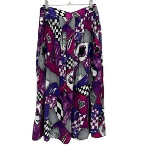 Vintage 90s Funky Midi Skirt M/L Purple Novelty Print Pockets Abstract Fun EUC